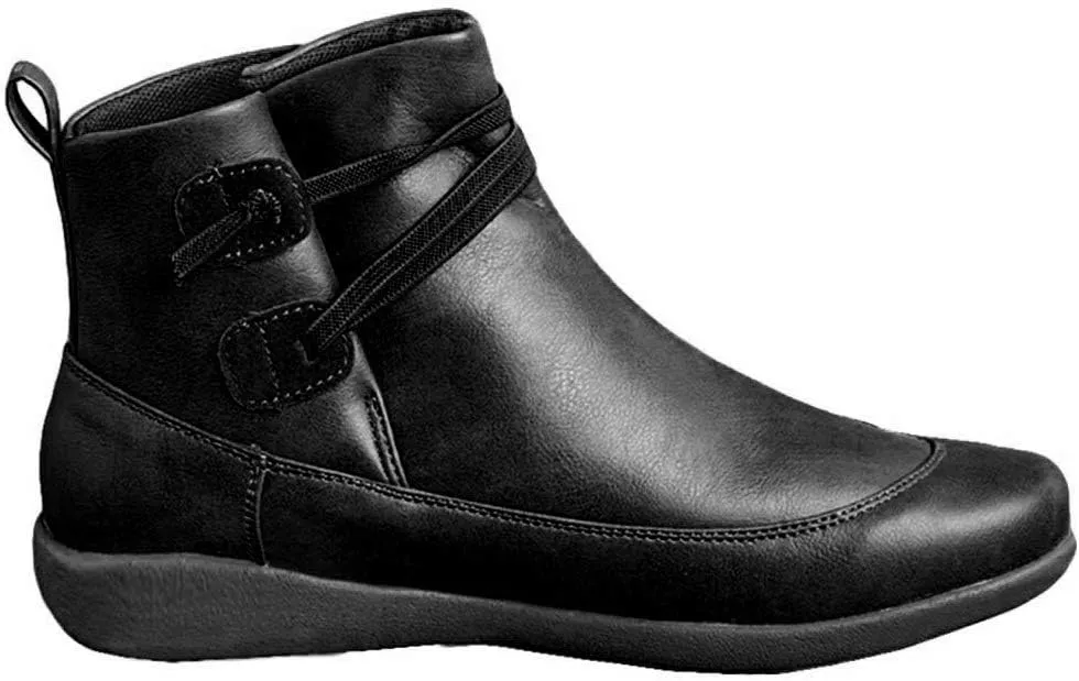 Acrossage Women Arch Support Boots Comfortable Ankle Wedge Short Booties Fashion Leather Waterproof Slip On Boots