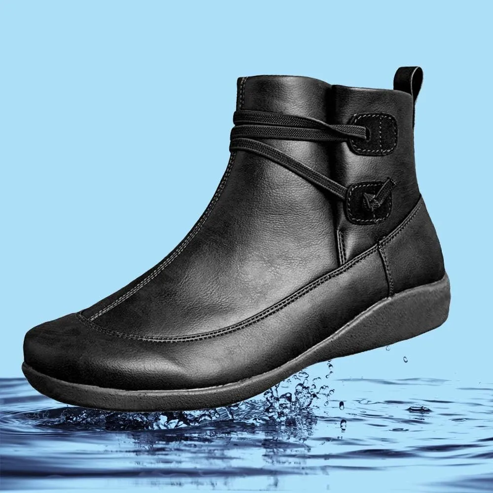 Acrossage Women Arch Support Boots Comfortable Ankle Wedge Short Booties Fashion Leather Waterproof Slip On Boots