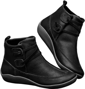 Acrossage Women Arch Support Boots Comfortable Ankle Wedge Short Booties Fashion Leather Waterproof Slip On Boots