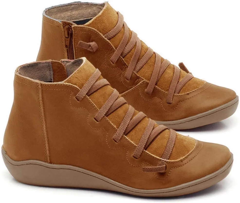 Acrossage Women Arch Support Boots Comfortable Ankle Wedge Short Booties Fashion Leather Waterproof Slip On Boots