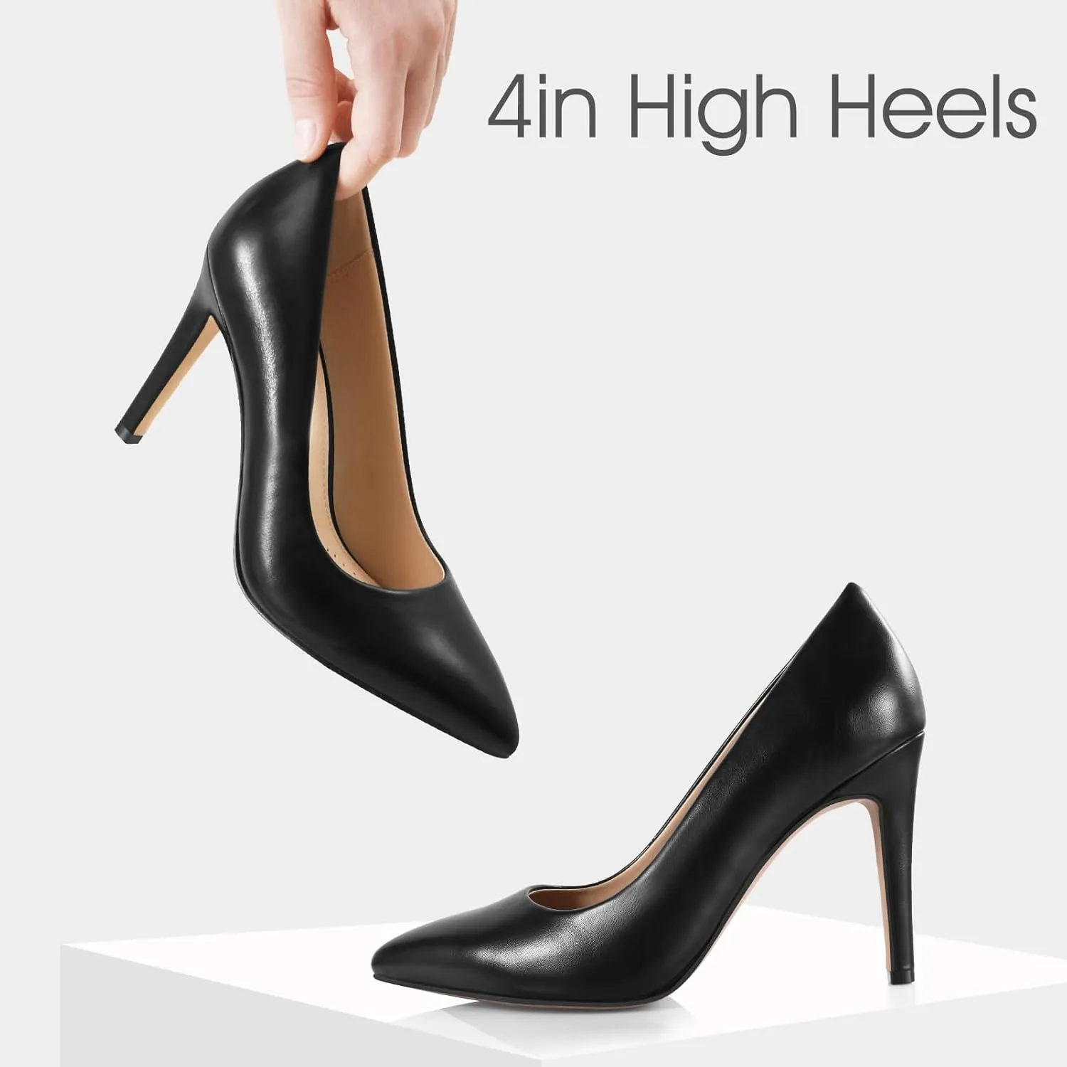 Ankis High Heel Women's Pumps, Black Sliver White Blue Heels Closed Toe, Pointed Toe 4in Stiletto Heel for Women, Comfy Memory Foam Pump Shoe, Party Wedding Work Classic Dressy Casual with Gel Insoles