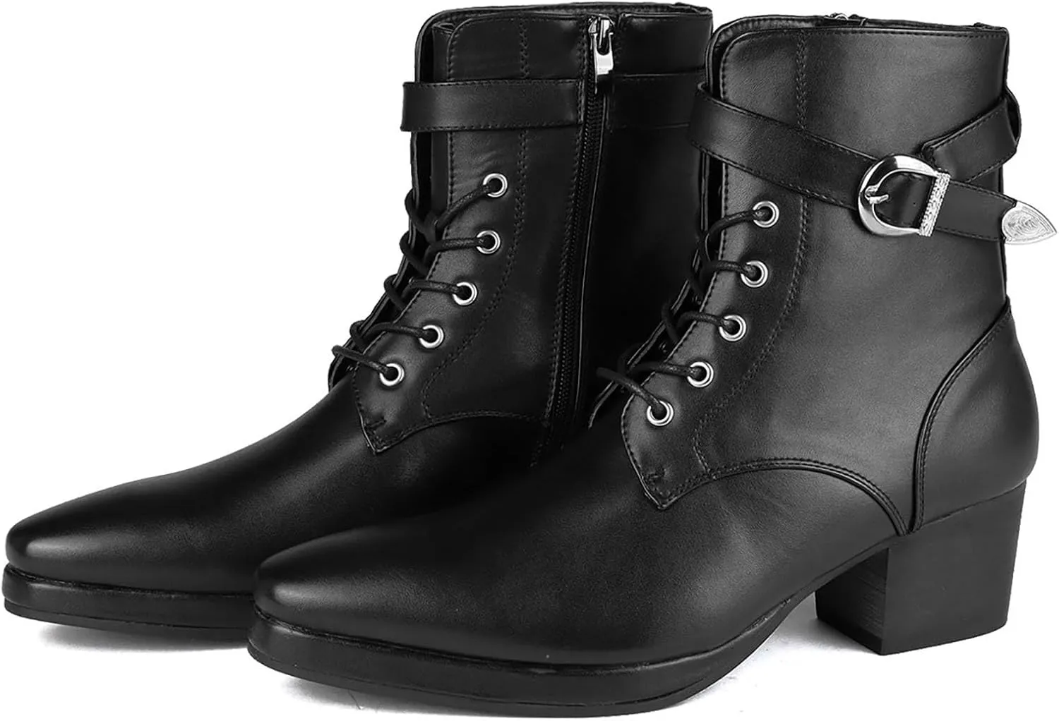 Ankle Boot for Men Heeled High Top Casual Boots Slip on Style PU Leather Side Zipper Taller Shoes