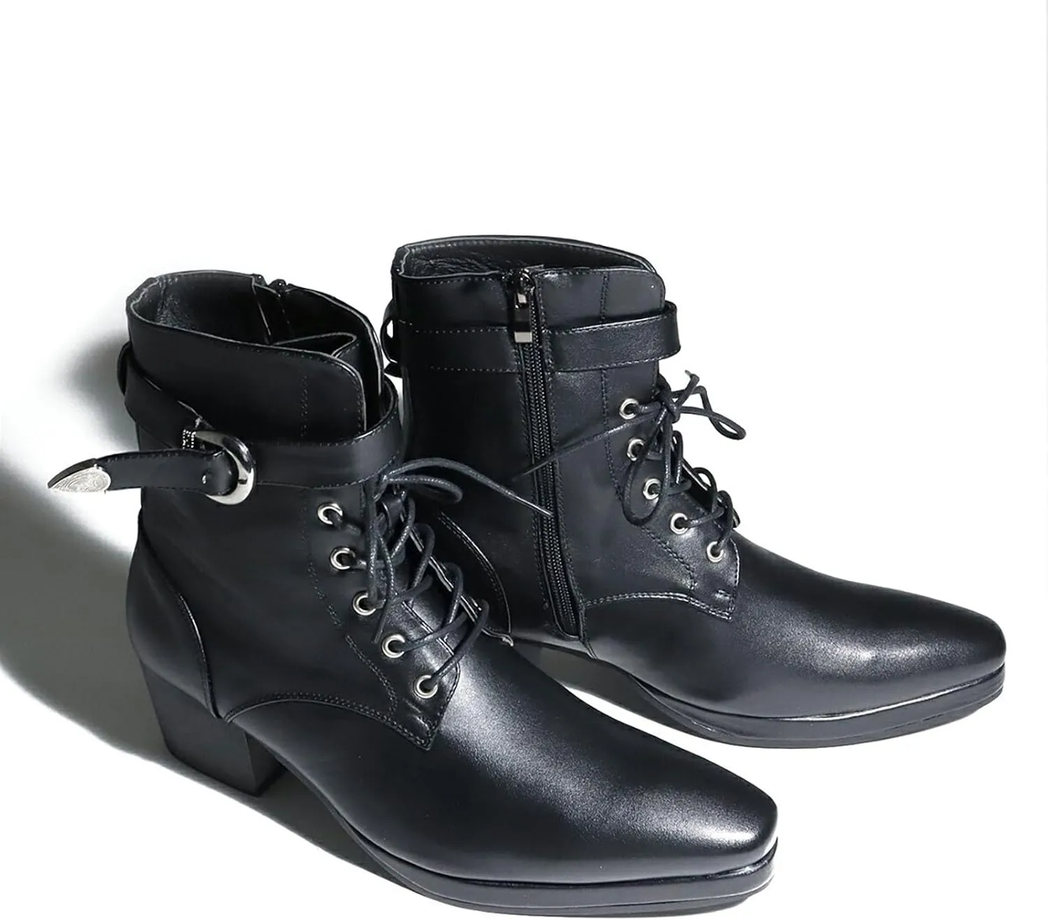 Ankle Boot for Men Heeled High Top Casual Boots Slip on Style PU Leather Side Zipper Taller Shoes
