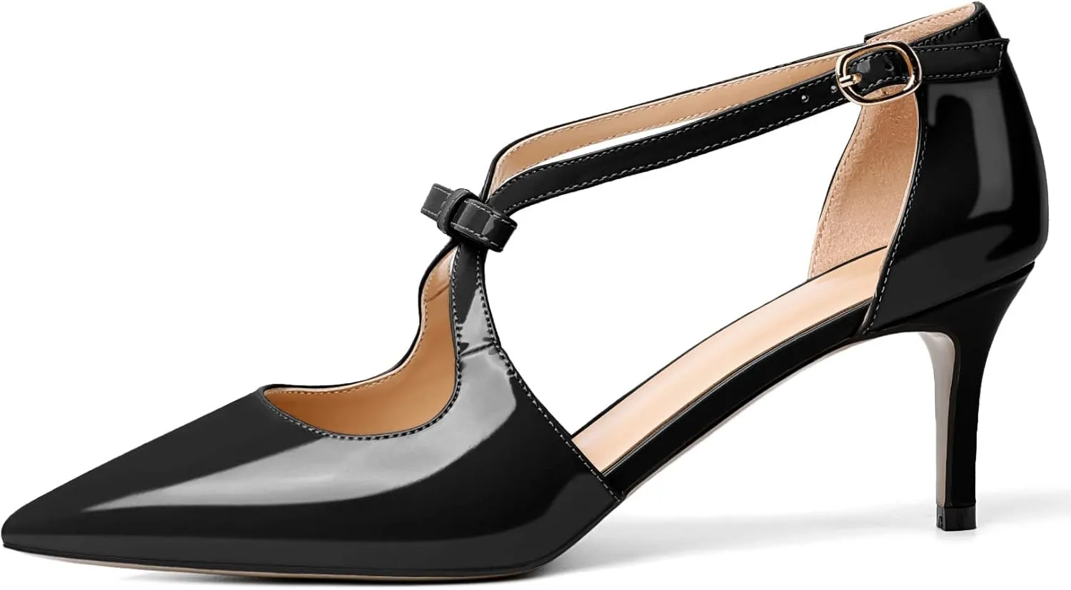 AUMOTED Women Criss Cross Heels Pointed Toe Slip On 2.5 Inch Stilettos High Heel Pumps Ankle Strap Adjustable with Buckle Leather Patent Fashion Dress Shoes for Casual Work US Size 5-13