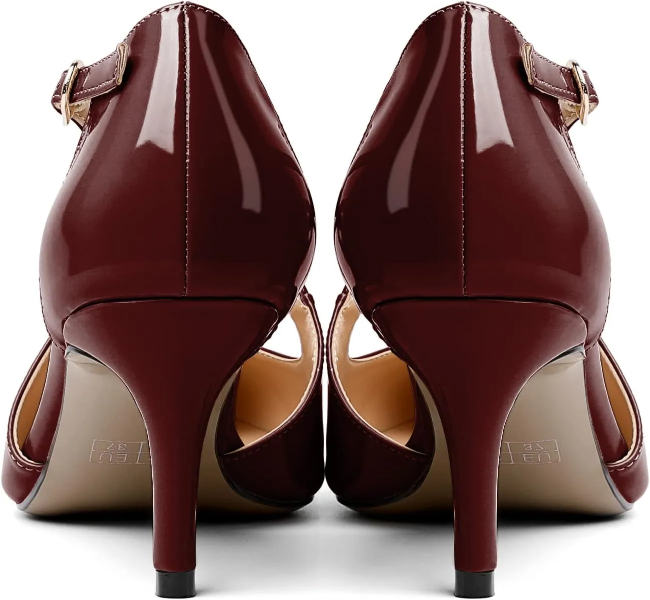AUMOTED Women Criss Cross Heels Pointed Toe Slip On 2.5 Inch Stilettos High Heel Pumps Ankle Strap Adjustable with Buckle Leather Patent Fashion Dress Shoes for Casual Work US Size 5-13