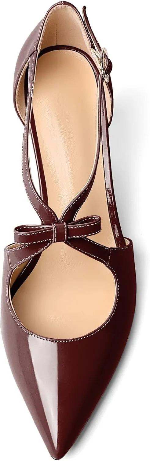 AUMOTED Women Criss Cross Heels Pointed Toe Slip On 2.5 Inch Stilettos High Heel Pumps Ankle Strap Adjustable with Buckle Leather Patent Fashion Dress Shoes for Casual Work US Size 5-13