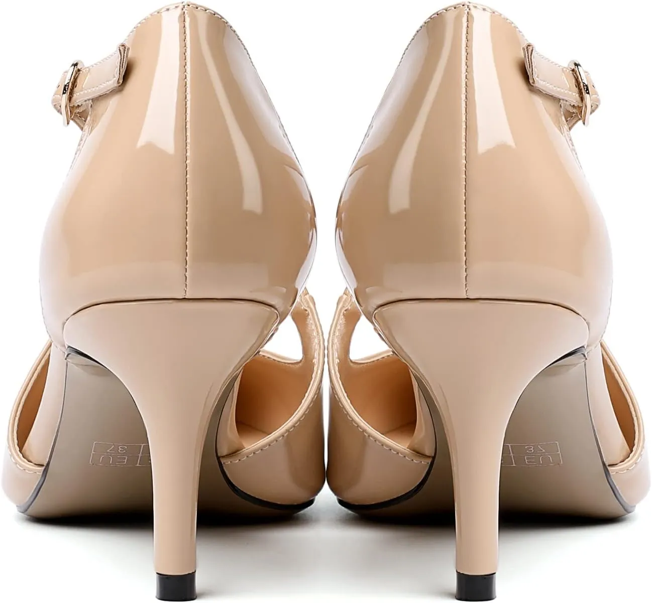AUMOTED Women Criss Cross Heels Pointed Toe Slip On 2.5 Inch Stilettos High Heel Pumps Ankle Strap Adjustable with Buckle Leather Patent Fashion Dress Shoes for Casual Work US Size 5-13