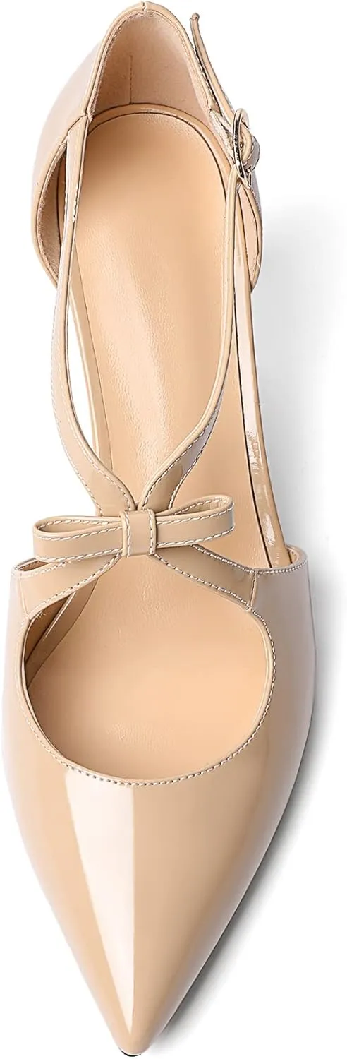 AUMOTED Women Criss Cross Heels Pointed Toe Slip On 2.5 Inch Stilettos High Heel Pumps Ankle Strap Adjustable with Buckle Leather Patent Fashion Dress Shoes for Casual Work US Size 5-13