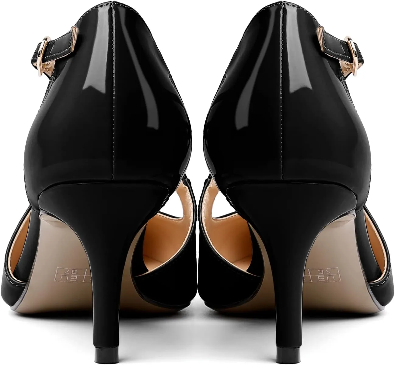 AUMOTED Women Criss Cross Heels Pointed Toe Slip On 2.5 Inch Stilettos High Heel Pumps Ankle Strap Adjustable with Buckle Leather Patent Fashion Dress Shoes for Casual Work US Size 5-13