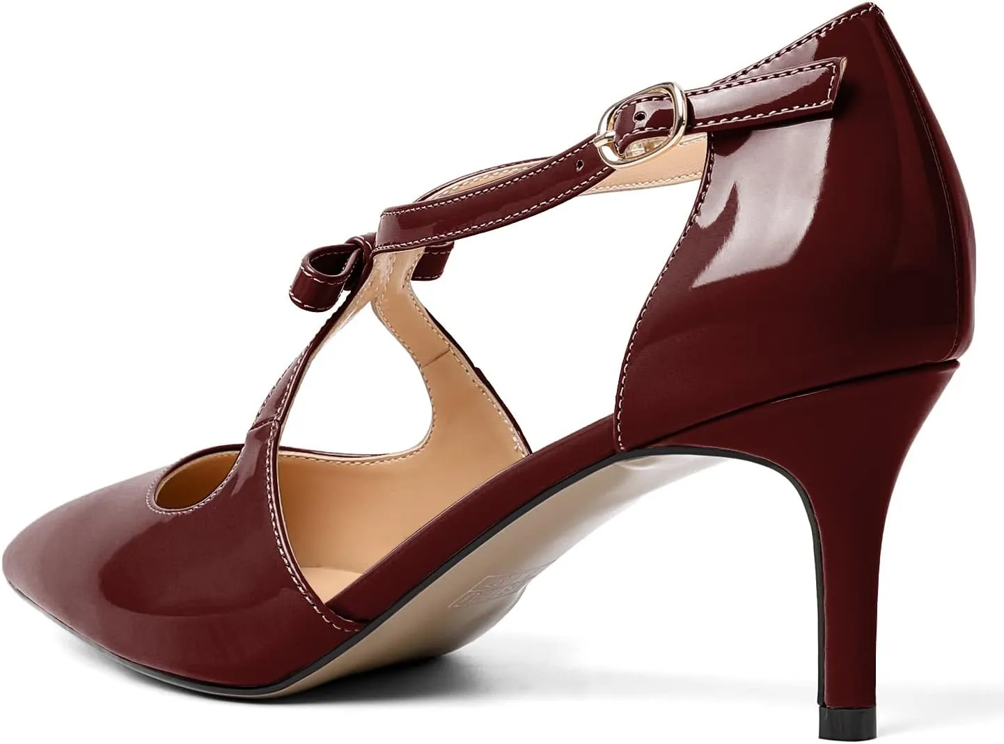 AUMOTED Women Criss Cross Heels Pointed Toe Slip On 2.5 Inch Stilettos High Heel Pumps Ankle Strap Adjustable with Buckle Leather Patent Fashion Dress Shoes for Casual Work US Size 5-13