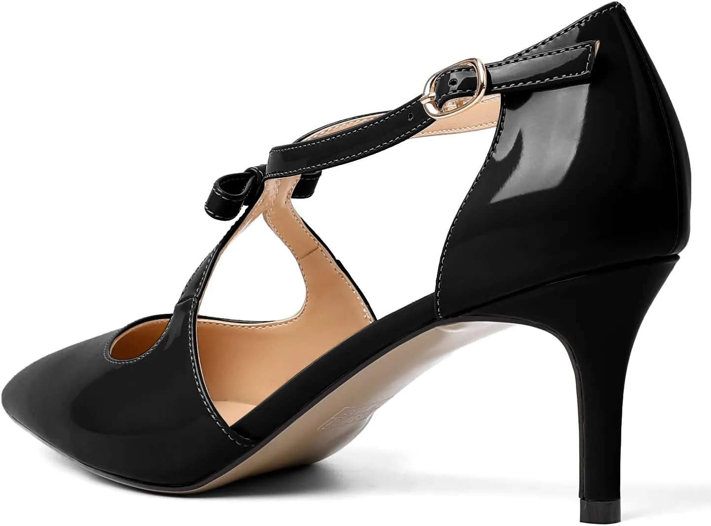 AUMOTED Women Criss Cross Heels Pointed Toe Slip On 2.5 Inch Stilettos High Heel Pumps Ankle Strap Adjustable with Buckle Leather Patent Fashion Dress Shoes for Casual Work US Size 5-13