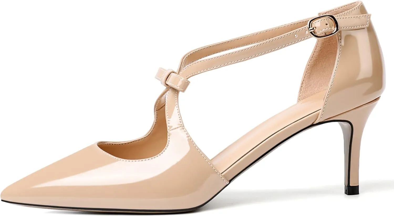 AUMOTED Women Criss Cross Heels Pointed Toe Slip On 2.5 Inch Stilettos High Heel Pumps Ankle Strap Adjustable with Buckle Leather Patent Fashion Dress Shoes for Casual Work US Size 5-13