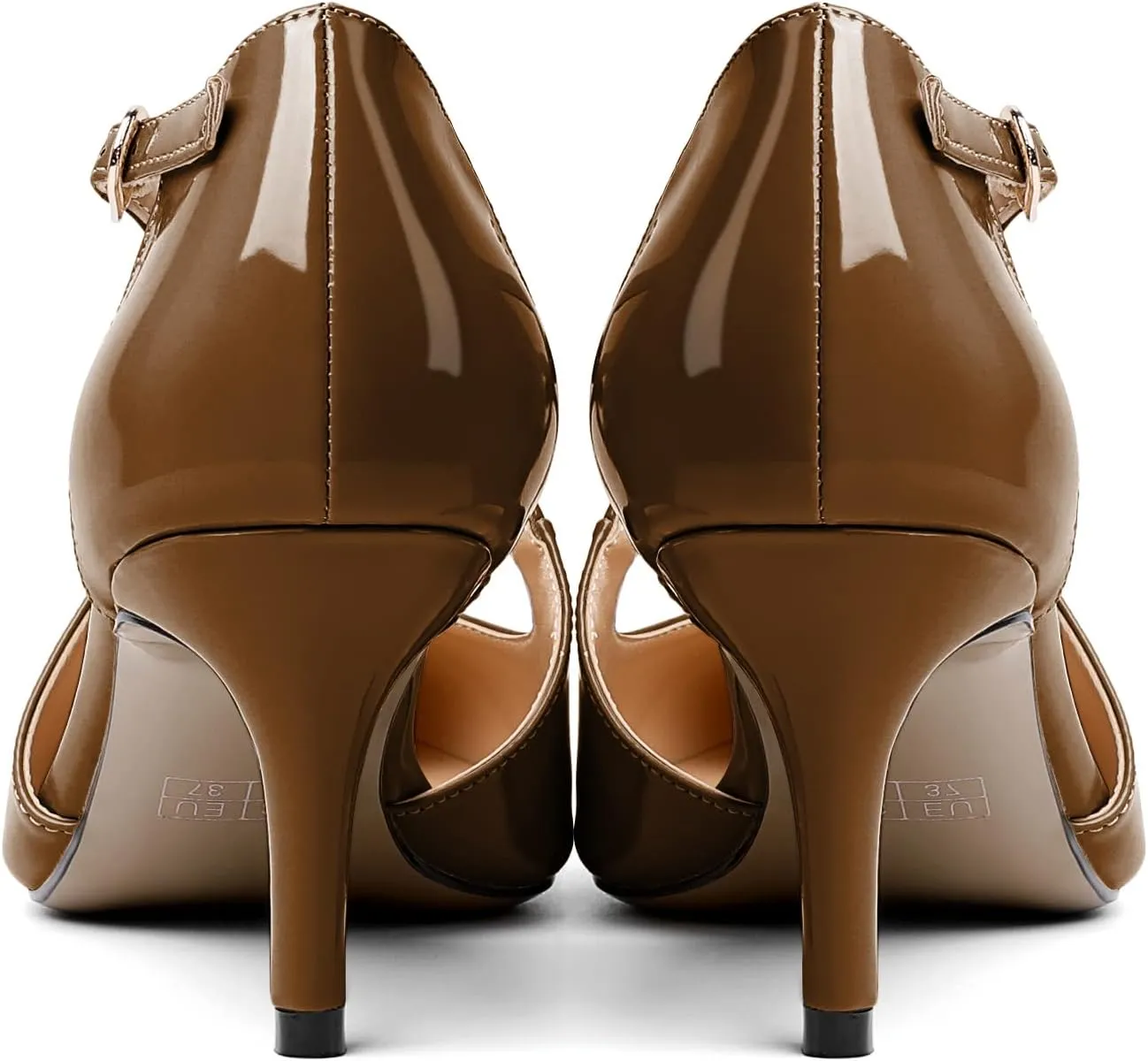 AUMOTED Women Criss Cross Heels Pointed Toe Slip On 2.5 Inch Stilettos High Heel Pumps Ankle Strap Adjustable with Buckle Leather Patent Fashion Dress Shoes for Casual Work US Size 5-13