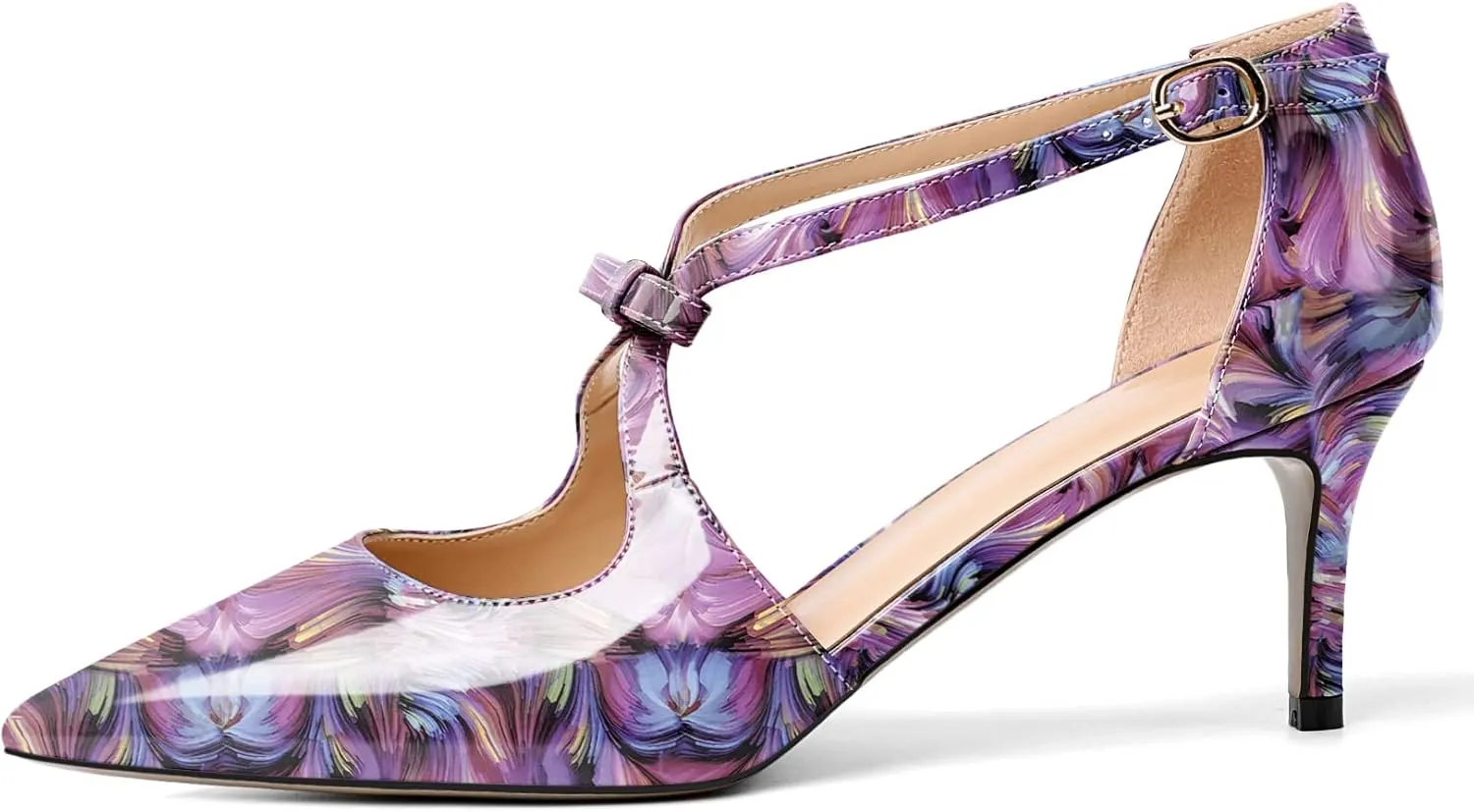 AUMOTED Women Criss Cross Heels Pointed Toe Slip On 2.5 Inch Stilettos High Heel Pumps Ankle Strap Adjustable with Buckle Leather Patent Fashion Dress Shoes for Casual Work US Size 5-13