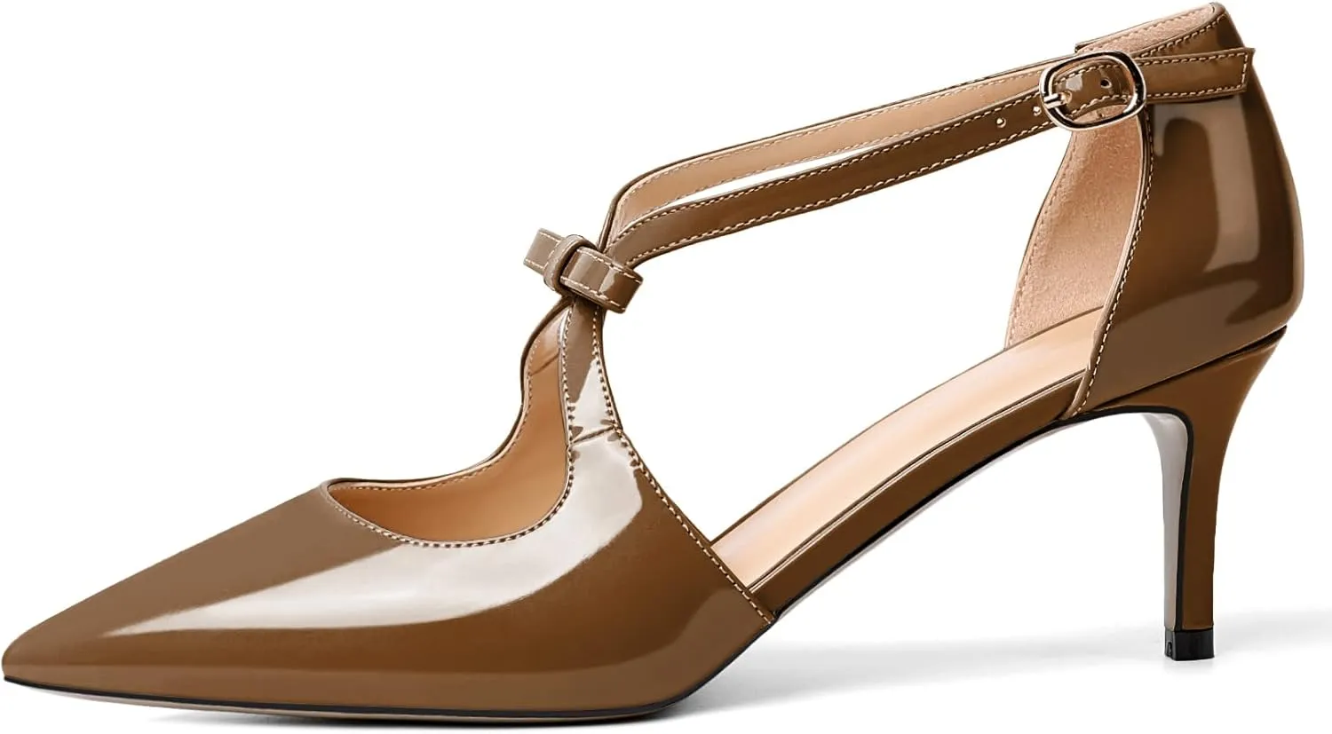 AUMOTED Women Criss Cross Heels Pointed Toe Slip On 2.5 Inch Stilettos High Heel Pumps Ankle Strap Adjustable with Buckle Leather Patent Fashion Dress Shoes for Casual Work US Size 5-13