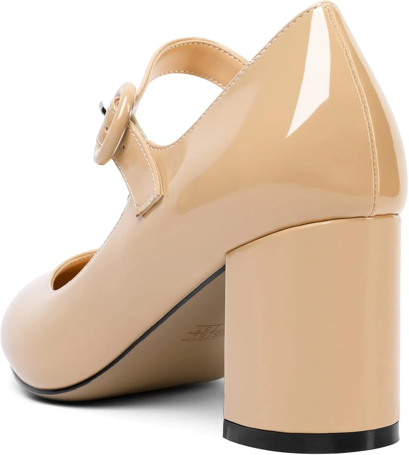 AUMOTED Women's Mary Jane Block Chunky Heels Pumps Close Round Toe Patent Heels Pumps 2.5 Inch Ladies Work Office Dress Shoes