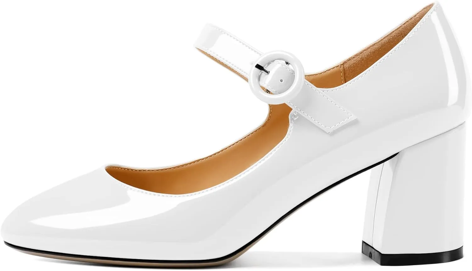 AUMOTED Women's Mary Jane Block Chunky Heels Pumps Close Round Toe Patent Heels Pumps 2.5 Inch Ladies Work Office Dress Shoes
