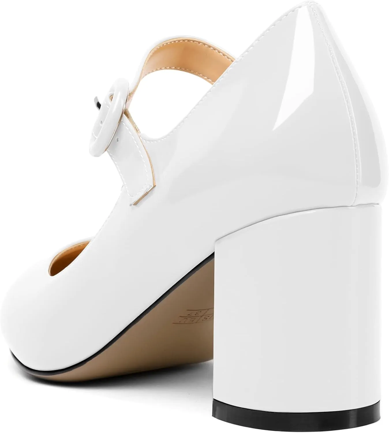 AUMOTED Women's Mary Jane Block Chunky Heels Pumps Close Round Toe Patent Heels Pumps 2.5 Inch Ladies Work Office Dress Shoes