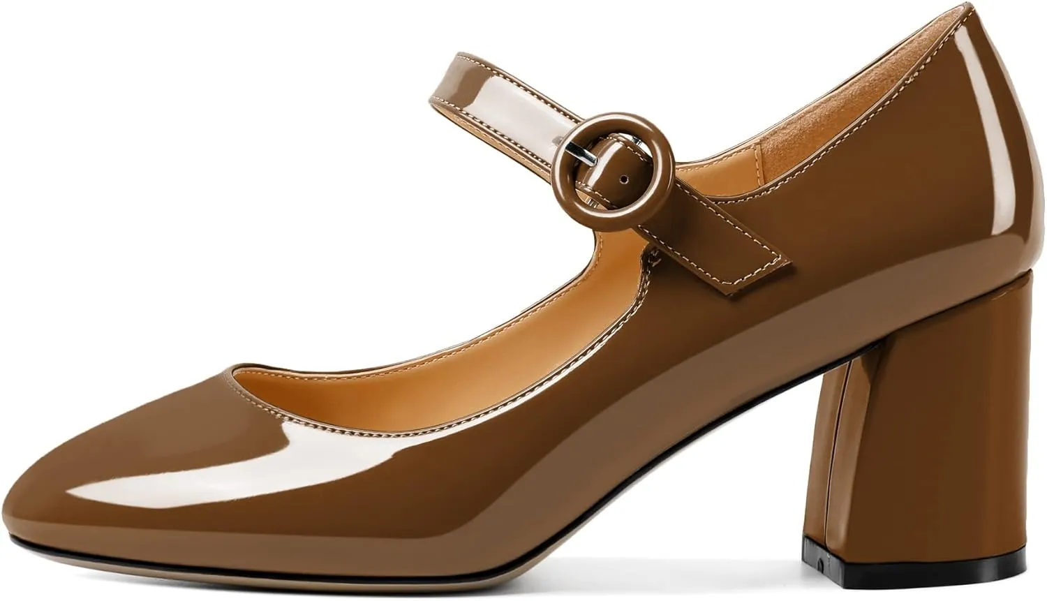 AUMOTED Women's Mary Jane Block Chunky Heels Pumps Close Round Toe Patent Heels Pumps 2.5 Inch Ladies Work Office Dress Shoes
