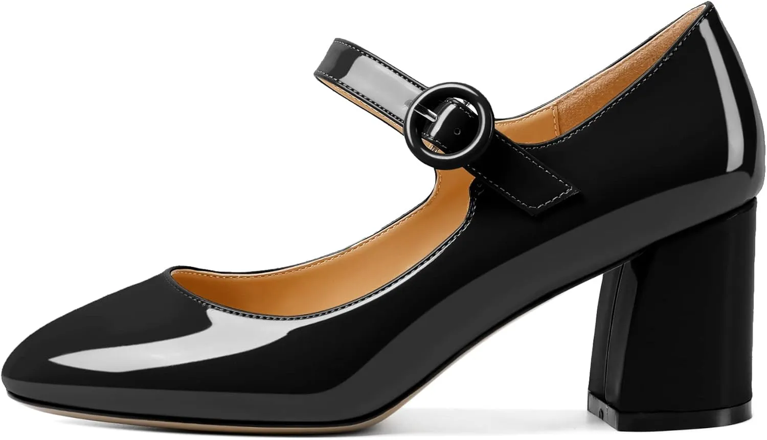 AUMOTED Women's Mary Jane Block Chunky Heels Pumps Close Round Toe Patent Heels Pumps 2.5 Inch Ladies Work Office Dress Shoes