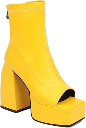 bbruriy Punk Platform Boots for Women Peep Square Toe Chunky High Heel Ankle Boots Block Heel Party Boots Rear Zipper Fashion Dress Party Prom Booties