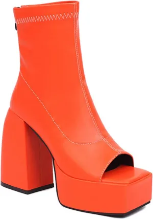 bbruriy Punk Platform Boots for Women Peep Square Toe Chunky High Heel Ankle Boots Block Heel Party Boots Rear Zipper Fashion Dress Party Prom Booties