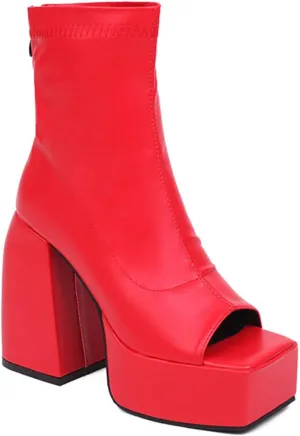 bbruriy Punk Platform Boots for Women Peep Square Toe Chunky High Heel Ankle Boots Block Heel Party Boots Rear Zipper Fashion Dress Party Prom Booties