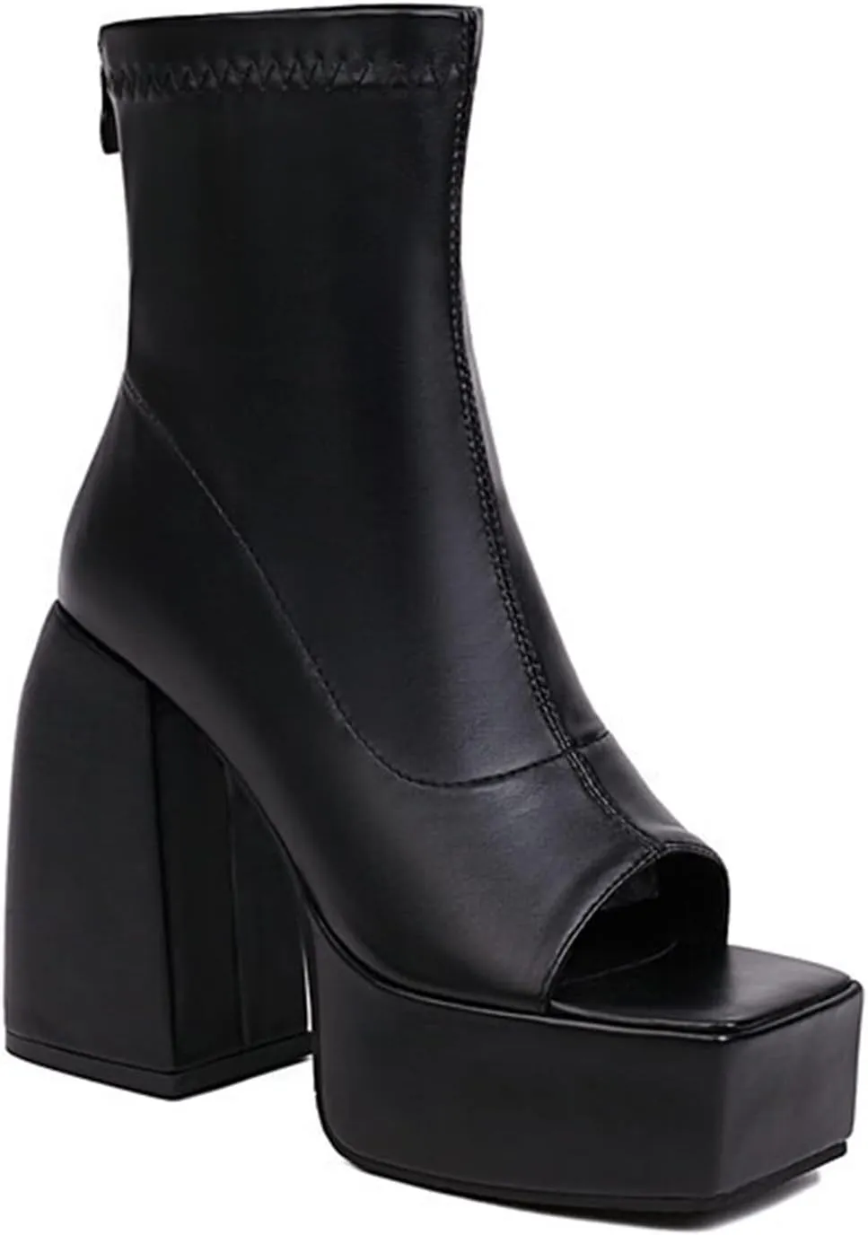 bbruriy Punk Platform Boots for Women Peep Square Toe Chunky High Heel Ankle Boots Block Heel Party Boots Rear Zipper Fashion Dress Party Prom Booties