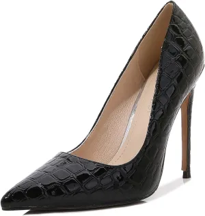 bbruriy Women's Fashion Pointed Toe High Heel French Embossed Pumps Sexy Slip on Stiletto Party Evening Dress Career Office Shoes