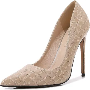 bbruriy Women's Fashion Pointed Toe High Heel French Embossed Pumps Sexy Slip on Stiletto Party Evening Dress Career Office Shoes