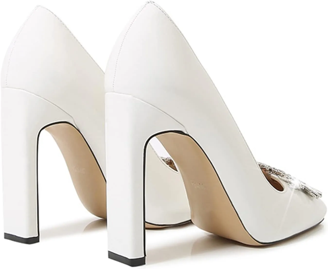 bbruriy Women's High Chunky Block Heel Pump Dress Heeled High Heels Square Toe Slip on Pumps with Rhinestone Square Buckle