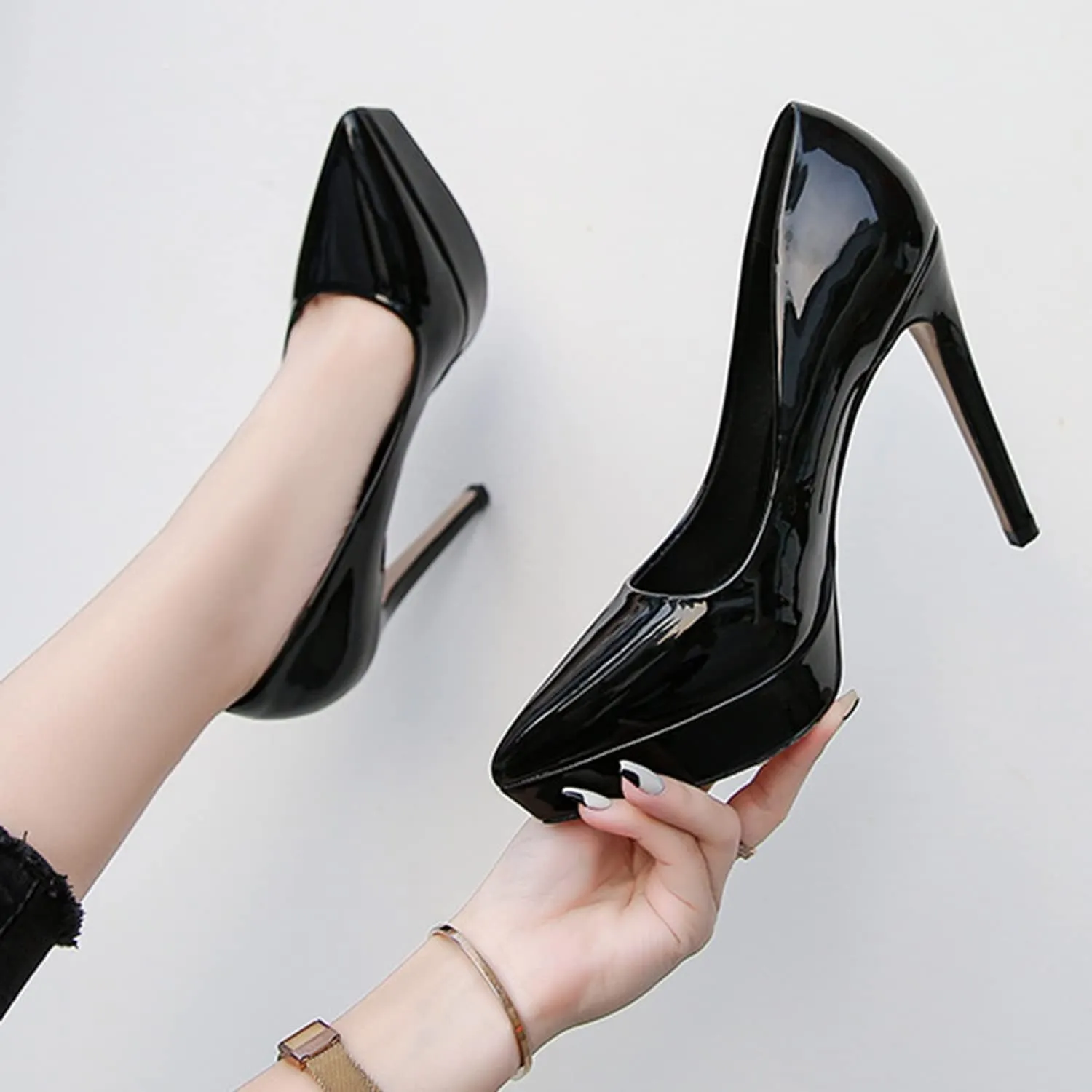 bbruriy Women's Patent Leather High Heels Sexy Pointed Closed Toe Shoes Stilettos Slip on for Dress Wedding Party Prom