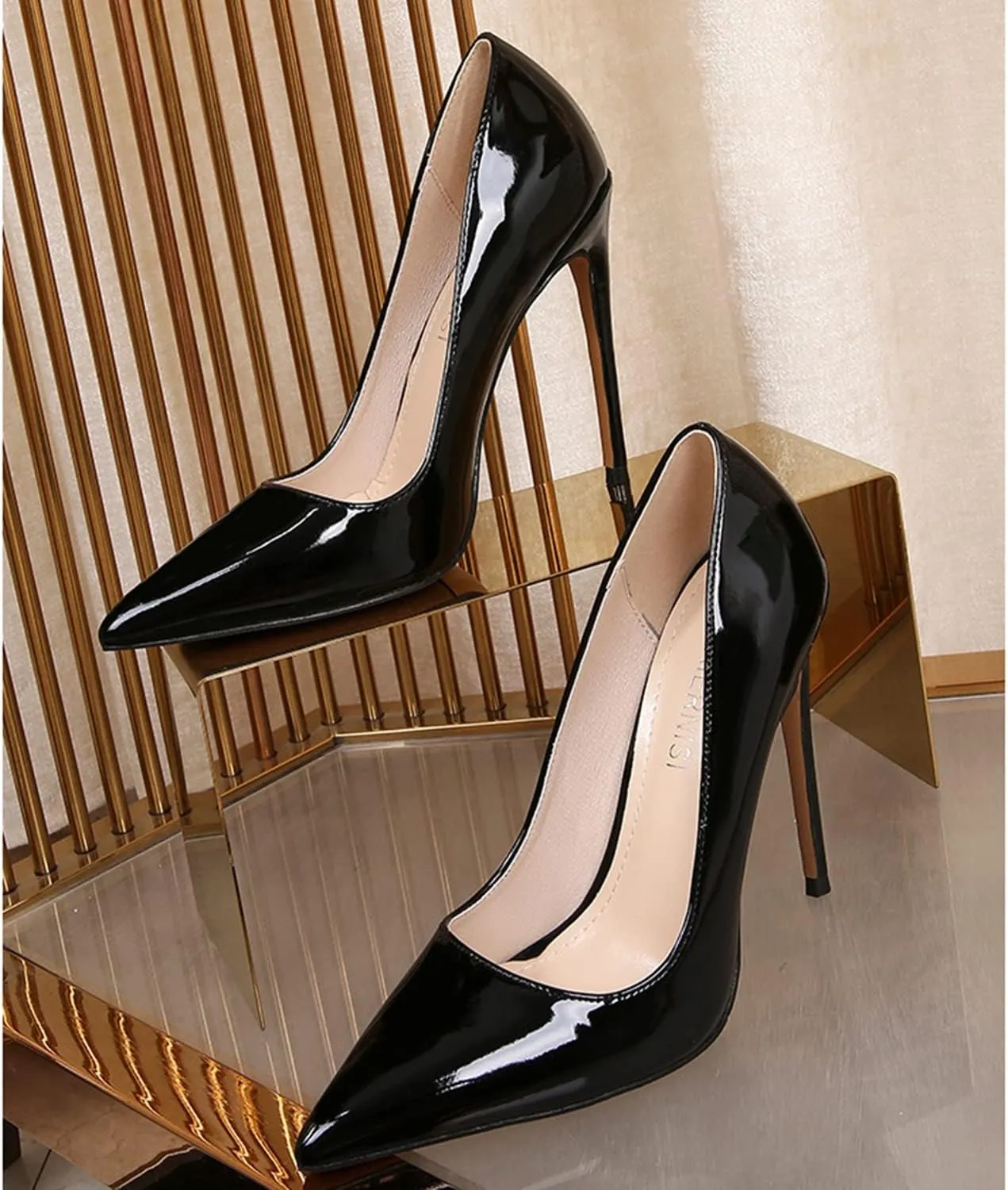 bbruriy Women's Patent Leather Pumps Sexy Pointed Toe High Heels Slip on Stiletto Party Dress Wedding Prom Shoes 12Cm/4.7Inch