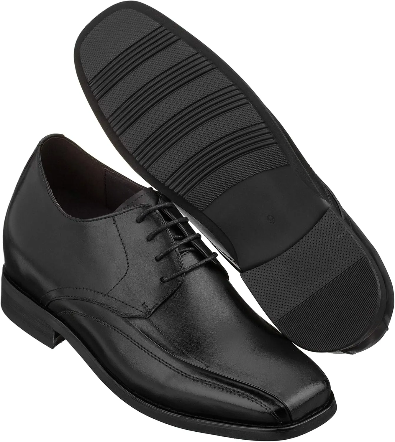 Calden Men's Invisible Height Increasing Elevator Shoes - Black Leather Lace-up Lightweight Dress Oxfords - 3 Inches Taller - K333021 - Size 7.5 D(M) US