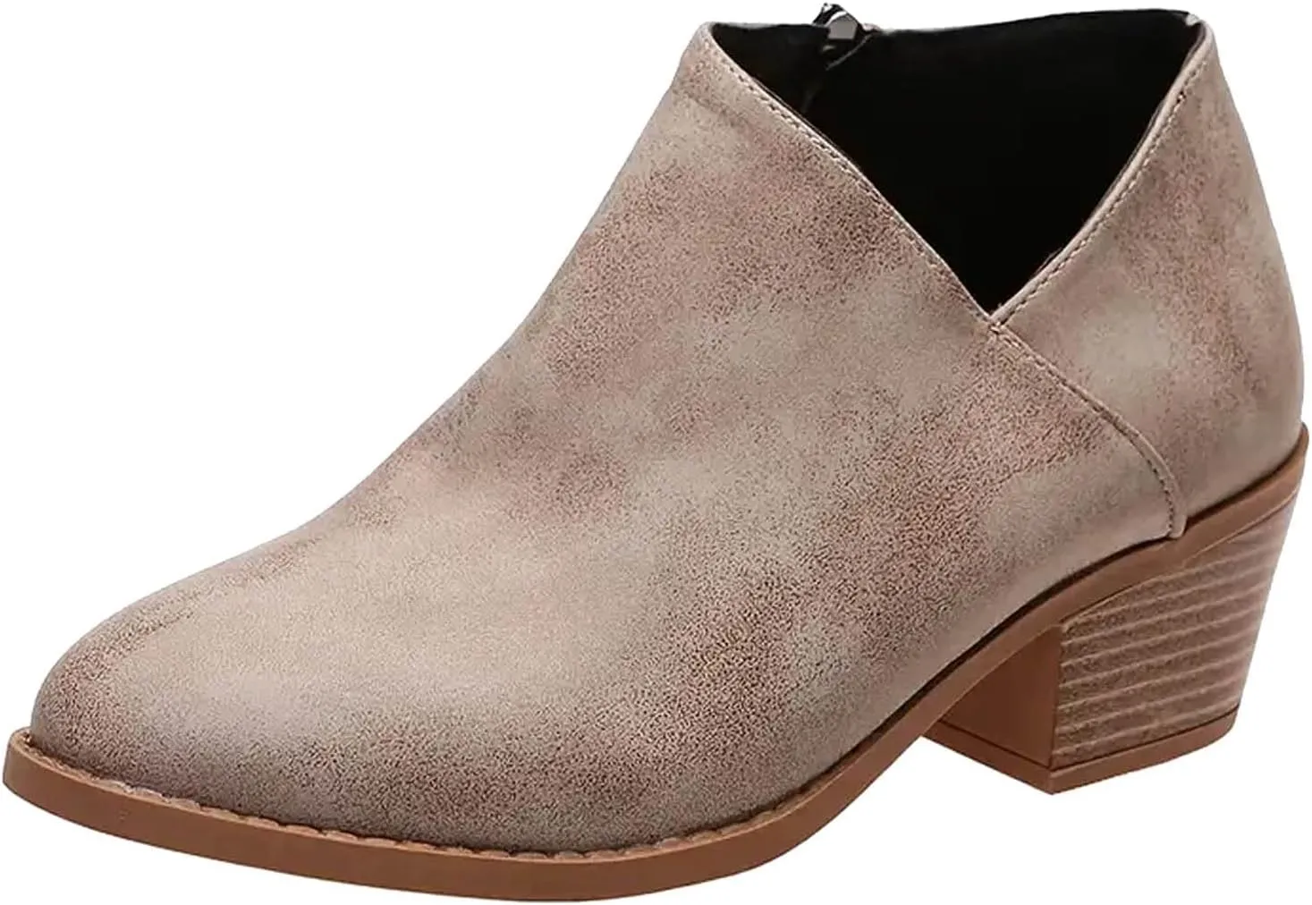 Cathalem Ankle Booties for Women Low Heel,2024 New Retro V Cutout Short Warm Boots Closed Toe Low Heel Combat Western Shoes