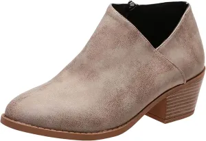 Cathalem Ankle Booties for Women Low Heel,2024 New Retro V Cutout Short Warm Boots Closed Toe Low Heel Combat Western Shoes