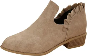 Cathalem Ankle Boots for Women Casual Fall Cutout Booties Ankle Heels Low Stacked Ruffle Slip On Dress Short Boots Shoes