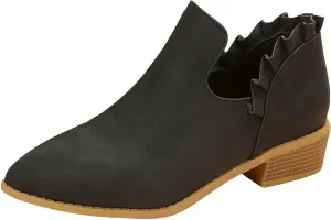 Cathalem Ankle Boots for Women Casual Fall Cutout Booties Ankle Heels Low Stacked Ruffle Slip On Dress Short Boots Shoes