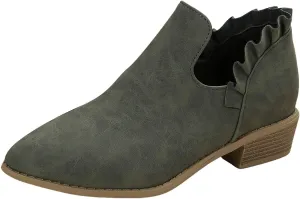 Cathalem Ankle Boots for Women Casual Fall Cutout Booties Ankle Heels Low Stacked Ruffle Slip On Dress Short Boots Shoes
