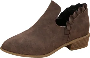 Cathalem Ankle Boots for Women Casual Fall Cutout Booties Ankle Heels Low Stacked Ruffle Slip On Dress Short Boots Shoes