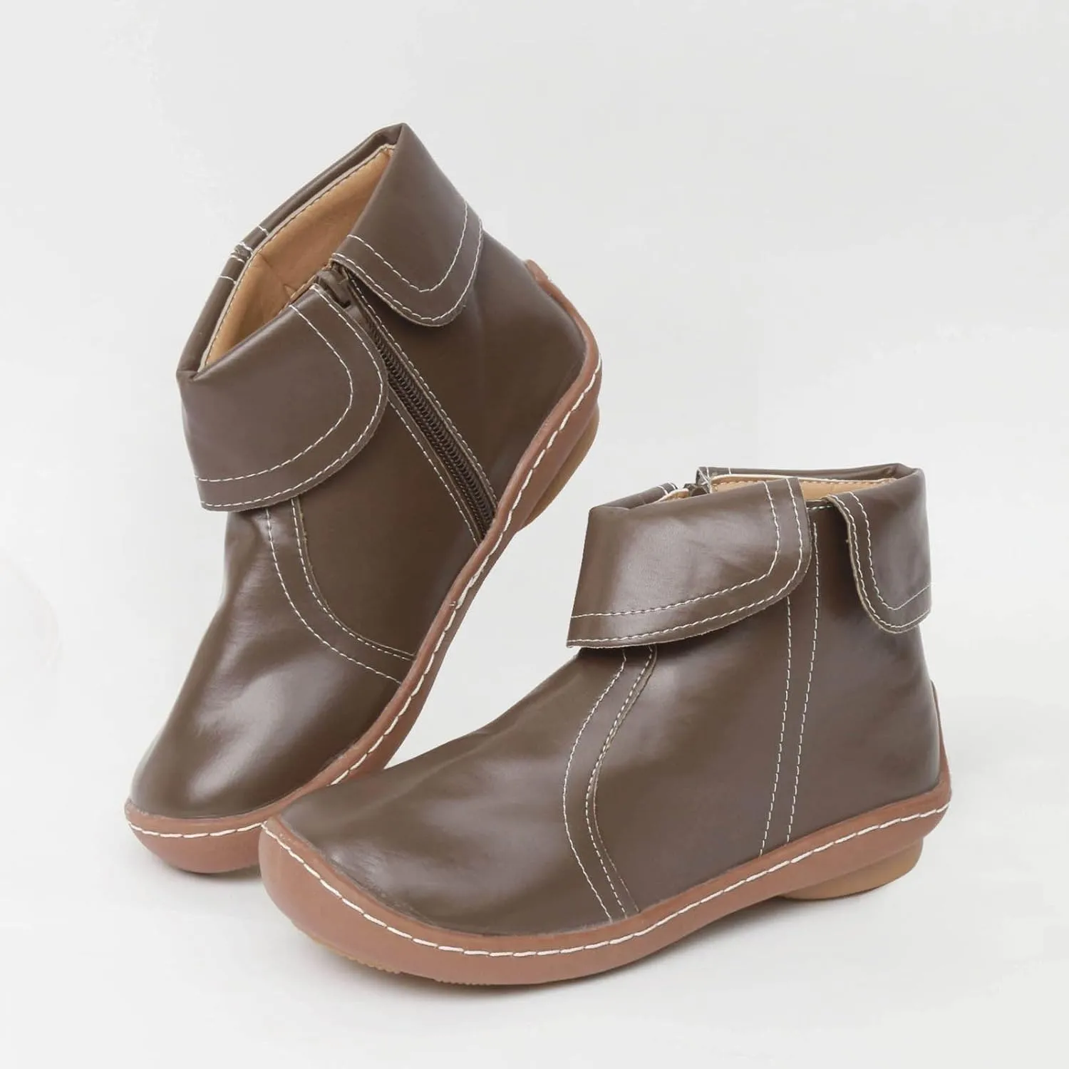 Cathalem Ankle Boots for Women No Heel Arch Support Booties Side Zip-up Vintage Leather Damping Shoes Flat Heel Booties