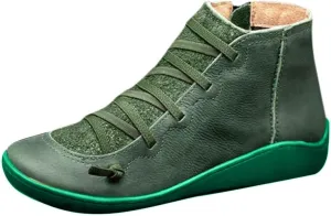 Cathalem Ankle Boots for Women,2024 New Flat Heel Booties Arch Support Booties Side Zip-up Vintage Leather Damping Shoes