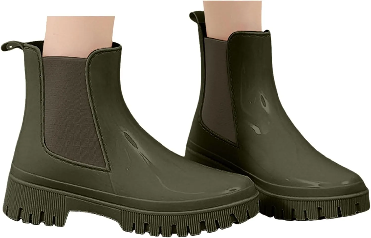 Cathalem Ankle Rain Boots for Women Waterproof Chelsea Rain Boots Rubber Boots Short Boots Anti Slip Lightweight Work Booties
