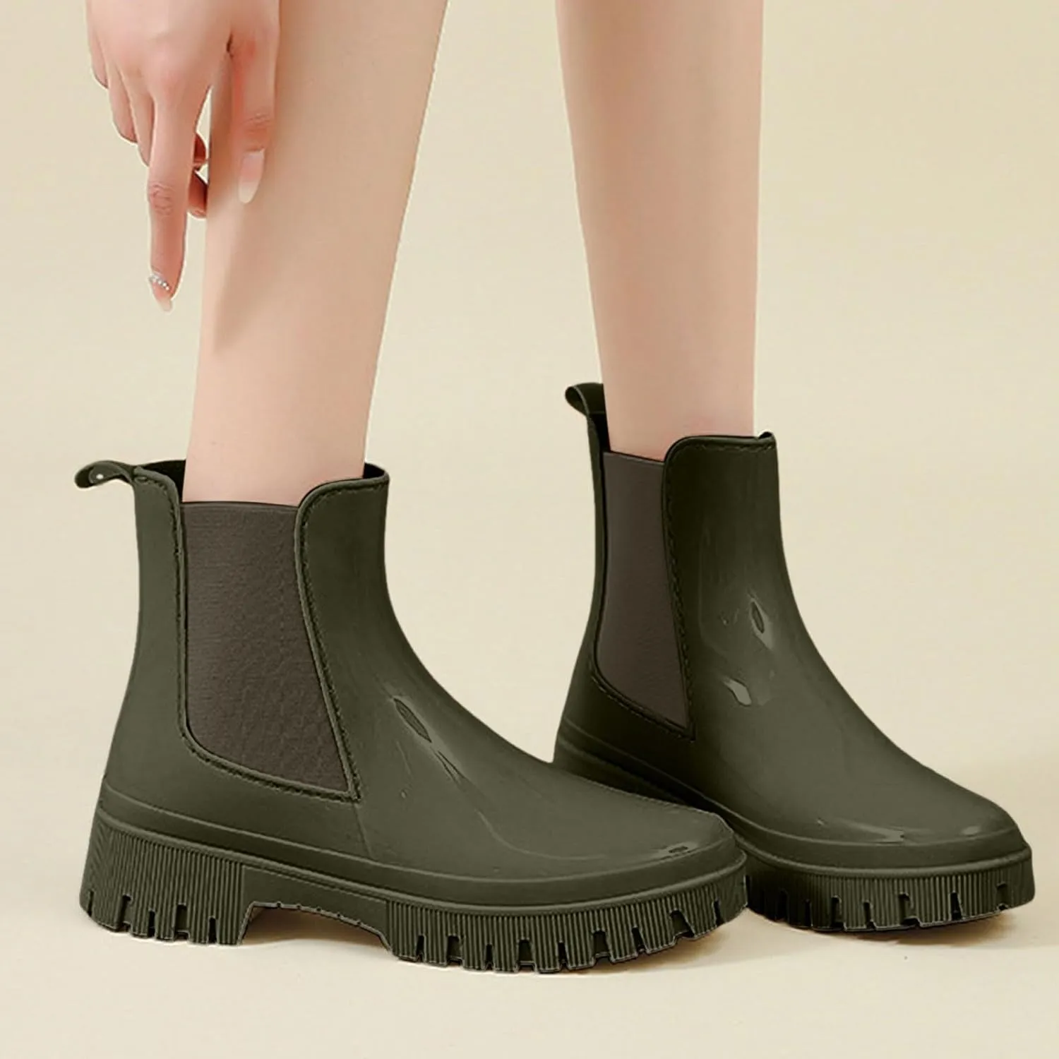 Cathalem Ankle Rain Boots for Women Waterproof Chelsea Rain Boots Rubber Boots Short Boots Anti Slip Lightweight Work Booties