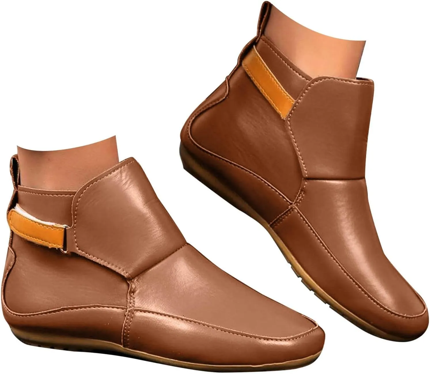 Cathalem Booties for Women, 2024 New Arch Support Booties Side Zip-up Vintage Leather Damping Shoes Flat Heel Booties