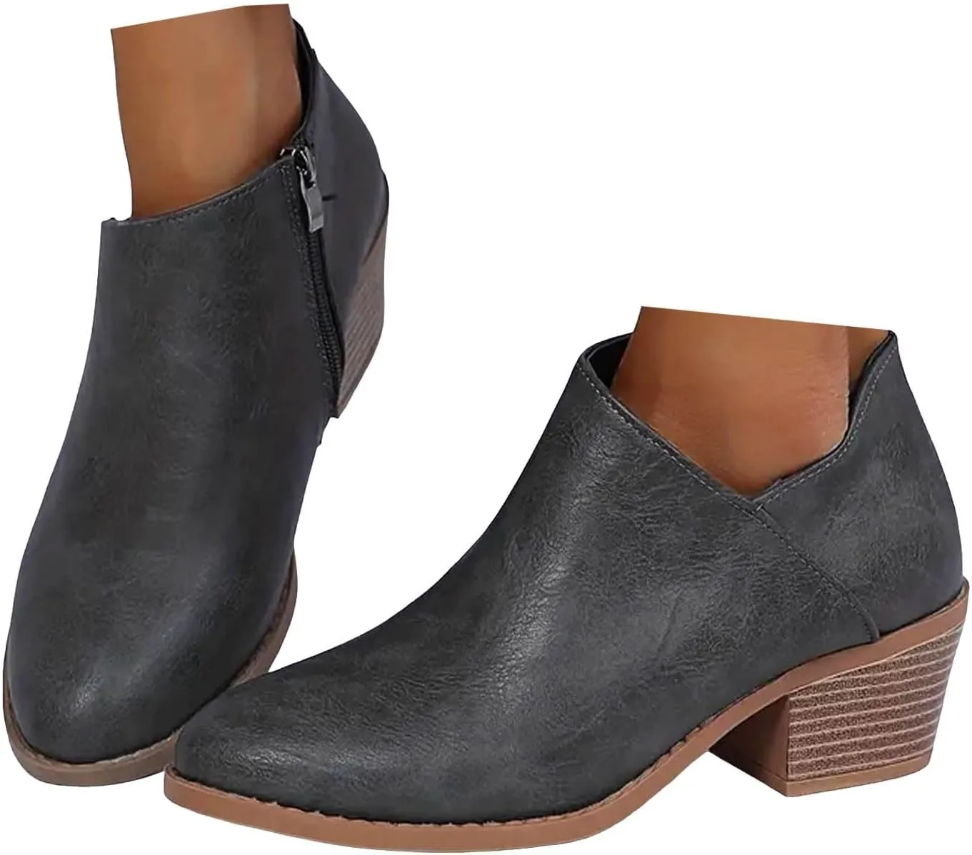 Cathalem Booties for Women 2024 Womens Boots Low Heel Pointed Toe Ankle Booties Side Zipper Shoes Chunky Heels Short Booties