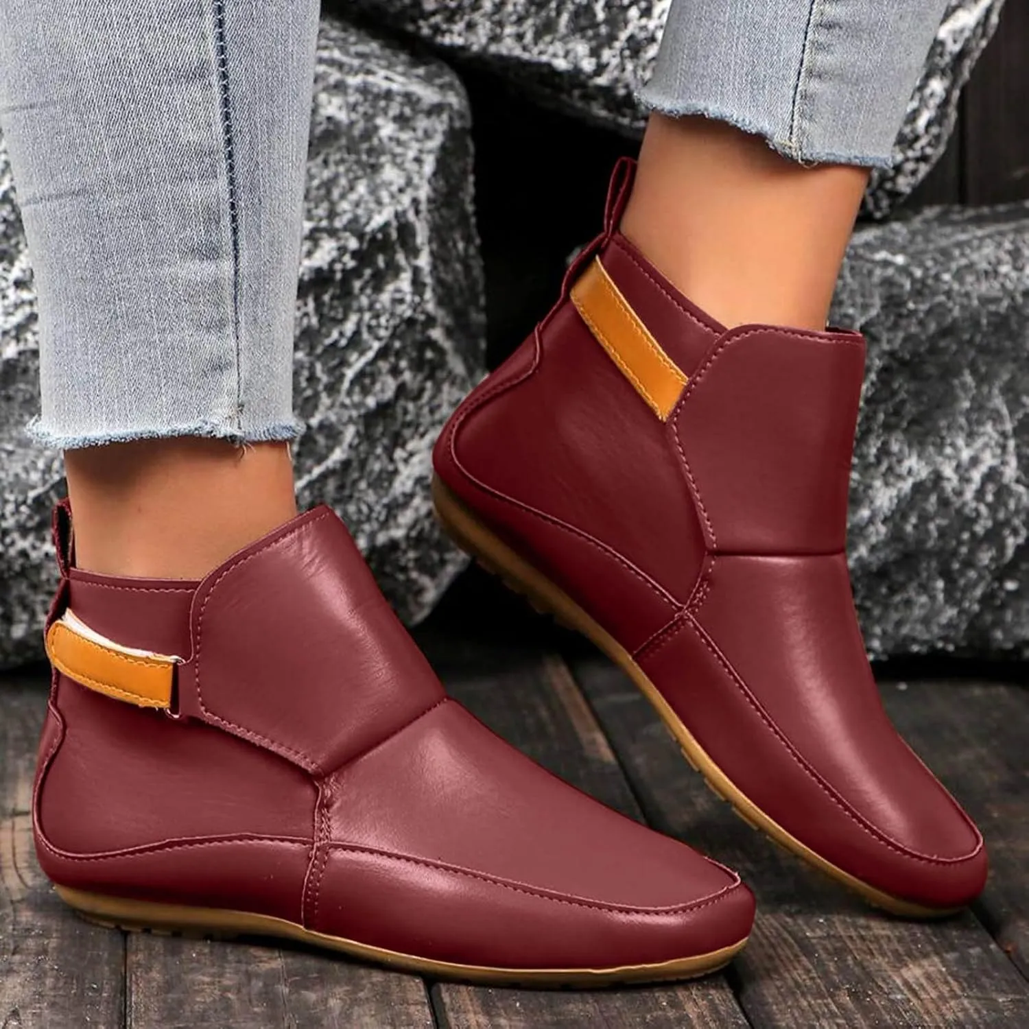 Cathalem Booties for Women 2024,Arch Support Booties Side Zip-up Vintage Leather Damping Shoes Flat Heel Booties