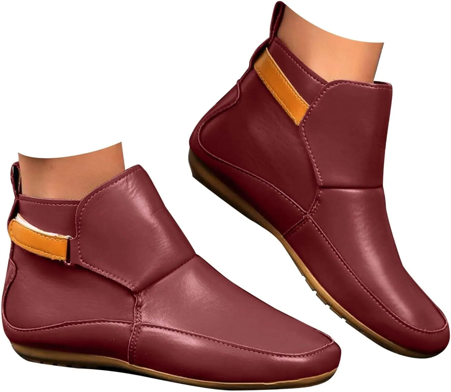 Cathalem Booties for Women 2024,Arch Support Booties Side Zip-up Vintage Leather Damping Shoes Flat Heel Booties