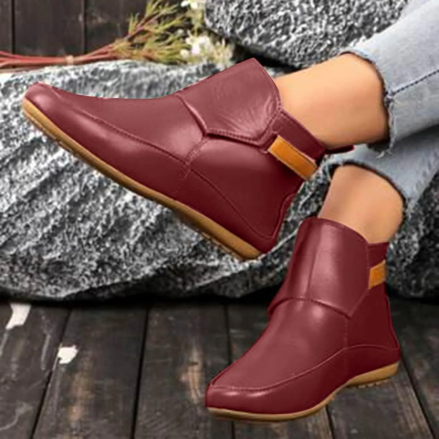 Cathalem Booties for Women 2024,Arch Support Booties Side Zip-up Vintage Leather Damping Shoes Flat Heel Booties