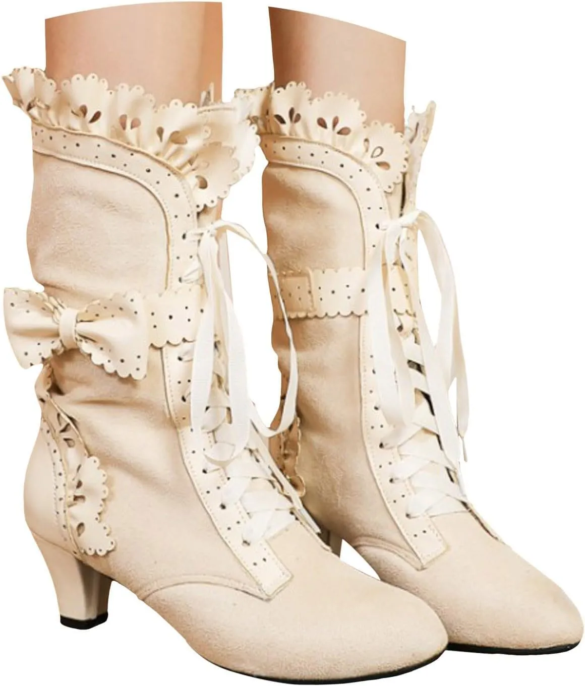 Cathalem Victorian Boots for Women Casual Goth Boots Lace Up Renaissance Boots Mid Heels Vintage Boots Halloween Cosplay Witch Shoes